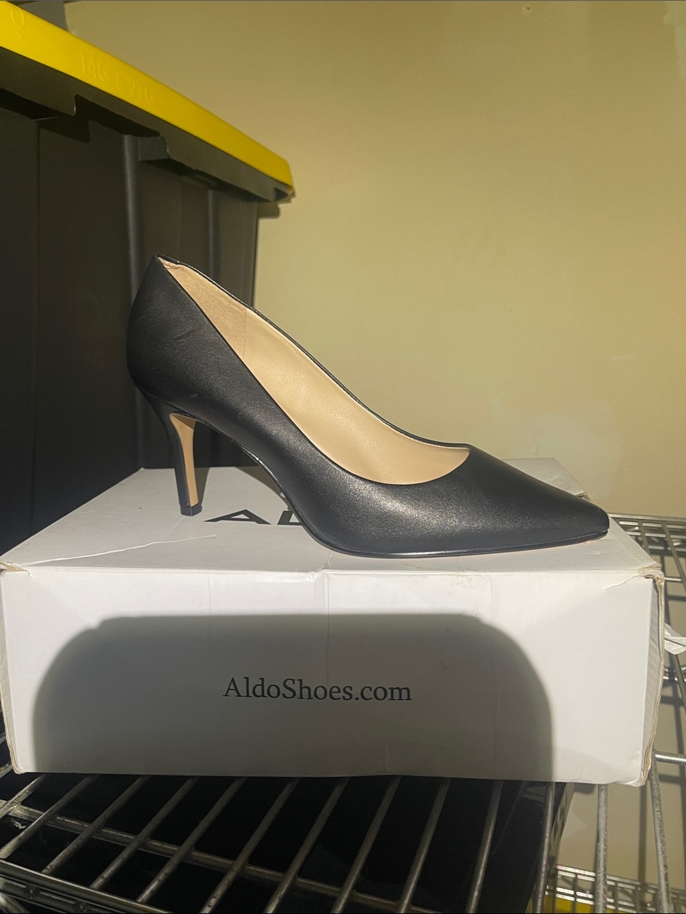 Aldo Black Pointed-Toe Mid Heel Pumps